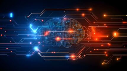 Digital brain representation with circuit lines.