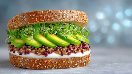 Delicious riceberry sandwich with fresh ingredients, nutritious vegan breakfast, and antioxidant-rich superfood, ideal for healthy lifestyle and diet.