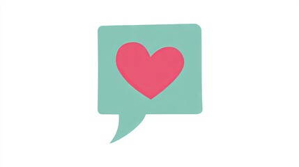 Colorful flat illustration of a speech bubble with a heart symbol inside, representing love and communication in a modern, playful design for social media or digital content