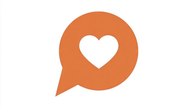 Orange speech bubble with heart symbol inside, representing love and communication, ideal for expressing affection in digital conversations and social media interactions