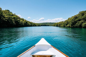 Exploring tranquil waters of a serene river landscape