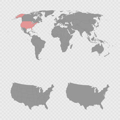 USA Map Set with World Location.