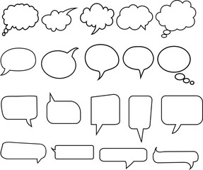 Set of Hand-Drawn Blank Speech and Thought Bubbles