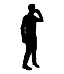 Silhouette of talking businessman by mobile phone. Vector illustration.