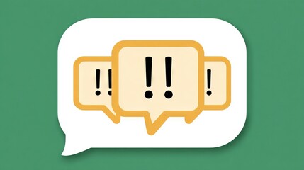 Colorful speech bubbles with exclamation marks on a vibrant green background, conveying urgency and excitement in communication, ideal for graphic design and marketing purposes
