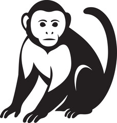 Monkey silhouette simple stylish design, Primate figure bold black and white