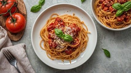 Freshly made spicy tomato basil pasta delight