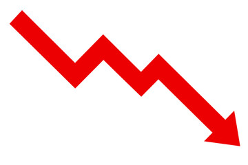 Red arrow graph, business stock market investment down fall direction loss stock market crash 2025, Down fall trend red arrow graph, Red arrow chart graph in downward direction, concept of stock marke