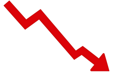 Red arrow graph, business stock market investment down fall direction loss stock market crash 2025, Down fall trend red arrow graph, Red arrow chart graph in downward direction, concept of stock marke