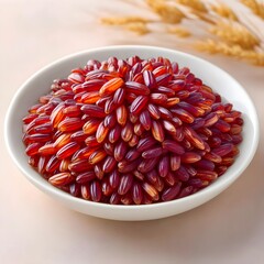 Healthy riceberry presentation, glossy purple grains for cookbook, fitness, and antioxidant-rich diet, exotic organic ingredient for vegan recipes.