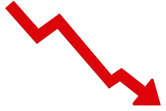 Red arrow graph, business stock market investment down fall direction loss stock market crash 2025, Down fall trend red arrow graph, Red arrow chart graph in downward direction, concept of stock marke - Powered by Adobe