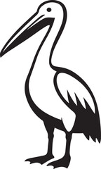 Pelican illustration black and white style, Water bird simple graphic design