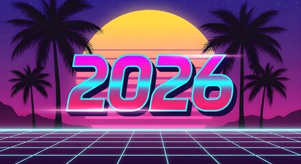 Retro Futuristic 2026 A Vibrant 80s-Inspired Vision of the Future