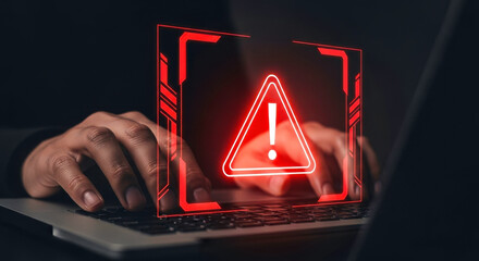 Cyber security threat alert hacker attack warning malware detected system vulnerability data breach danger
