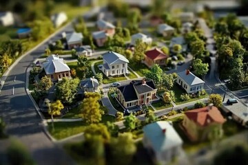 Miniature Suburban Dream: Aerial View of a Charming Model Town.