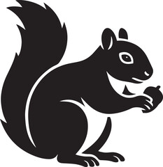 Squirrel holding acorn silhouette vector, Woodland animal in simple black design