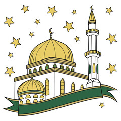 Elegant Mosque with Stars and Ribbon