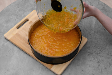 Sour peach and apricot jam added to the cake