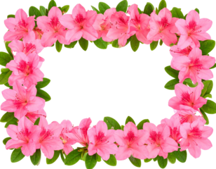 Floral Frame Made of Pink Azalea Flowers and Leaves, isolated on transparent background.