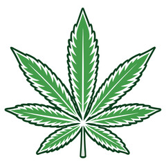 Green cannabis leaf with dark outline marijuana leaf