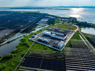 Aerial view of solar photovoltaic power station
