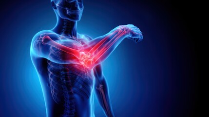 A human figure holding their arm in pain, showcasing joint discomfort and strain. Emphasizes uncomfortable arm joint pain and the importance of joint strength