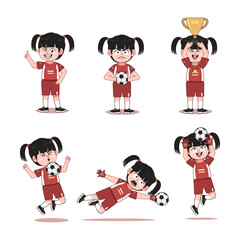 Cute Chinese Girl Character Playing Football