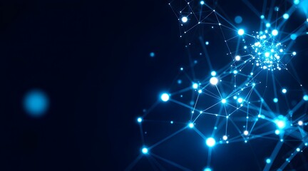 Fototapeta premium Abstract glowing blue network of connected nodes and lines on a dark background
