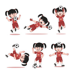 Cute Chinese Girl Character Playing Football Collections