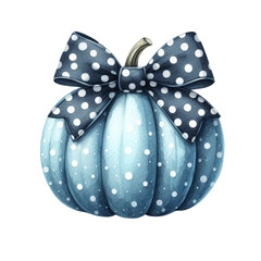 Blue Pumpkin with Pink Coquette Bow PNG &ndash; Feminine Fall Clipart