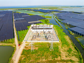 Aerial view of solar photovoltaic power station