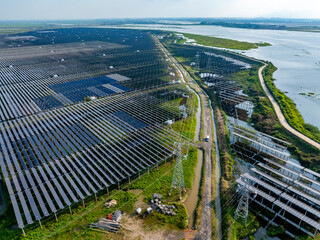 Aerial view of solar photovoltaic power station