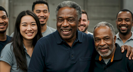 Group of diverse people smiling and posing together indoors  