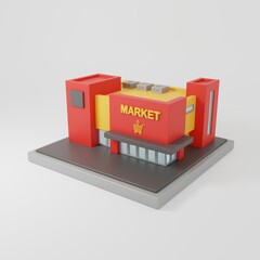 3d icon of a store building with purchases and goods. Modern shopping center in isometric projection.3d rendering.
