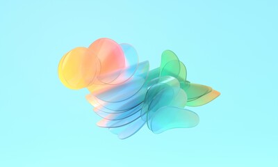 3d abstract round glass curved discs with gradient in random arrangement. Modern graphic minimalism. Glass style. 3d rendering.
