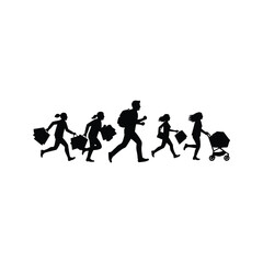 Silhouette of people shopping running with shopping bags family shopping busy shoppers black friday sale retail therapy
