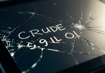 Fototapeta premium Cracked tablet screen crude oil