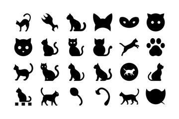 Halloween black cat solid color fill icon bundle  