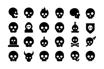 Halloween skull solid color fill icon set  