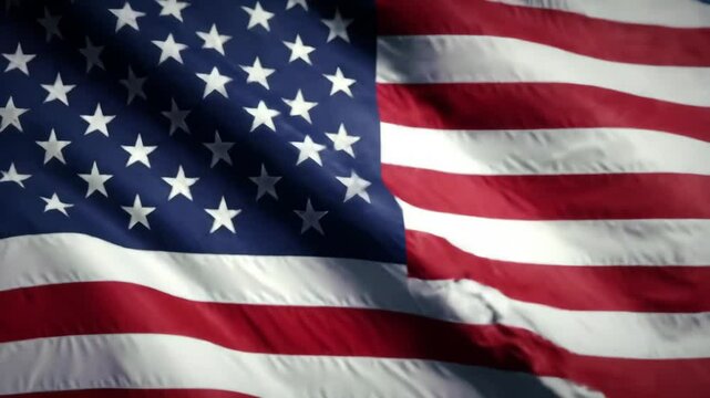Close-up of rippling United States flag, photorealistic, dignified motion