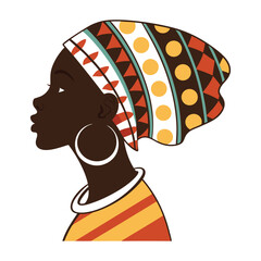 Elegant African Woman in Profile with Colorful Head Wrap