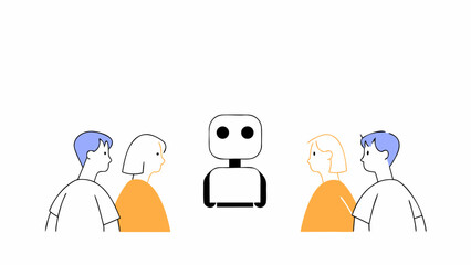 Friendly Robot Interacting with Happy Family Technology Concept Vector

