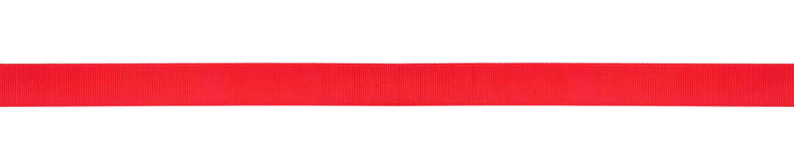 Single red horizontal ribbon isolated on a white background. Red satin ribbon.