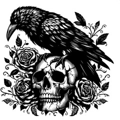 Gothic Raven on Skull