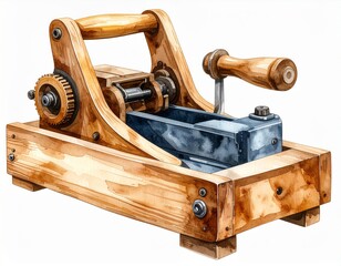 Vintage Wooden Mechanical Device with Metal Parts