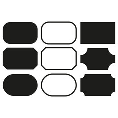 Label tag icons. Rounded badge symbols. Blank sticker Vector. Contrast shape design.