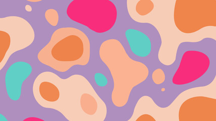 Abstract background with playful, groovy blobs in a fun retro palette of orange, teal and lilac. A vibrant and cheerful design with a funky, liquid pattern.