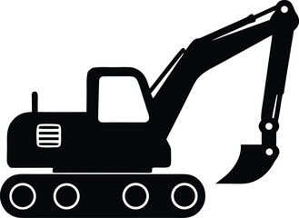 Construction excavator silhouette image for building and industrial designs