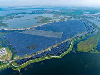 Aerial view of solar photovoltaic power station