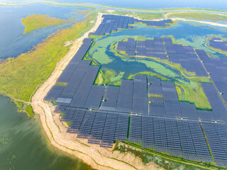 Aerial view of solar photovoltaic power station